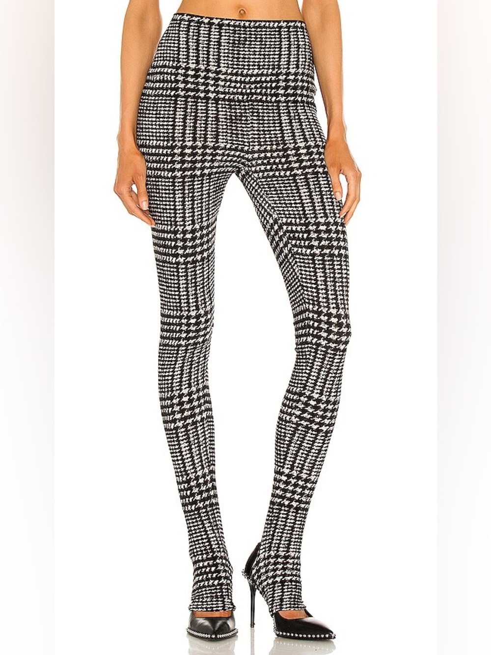 Norma Kamali Black and White Houndstooth Stretch Leggings